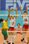 Welissa Gonzaga(BRA) spikes against China great wall